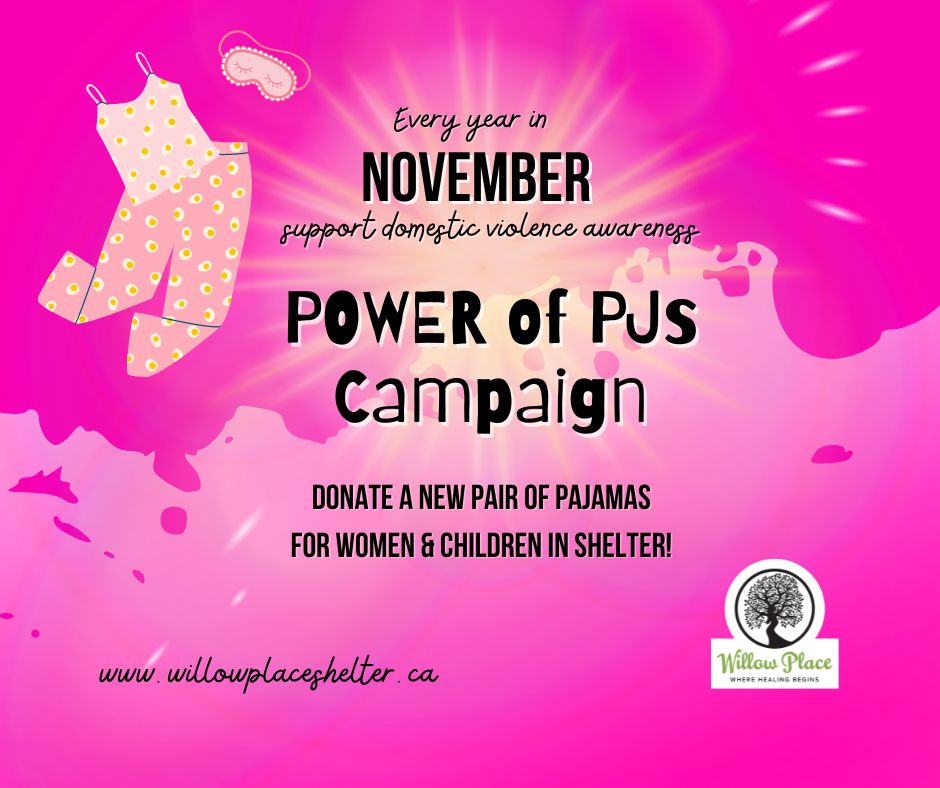 A pink background with the words " power of pjs campaign."