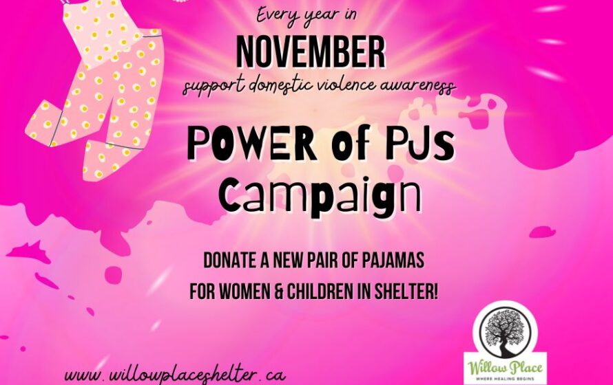 A pink background with the words " power of pjs campaign."